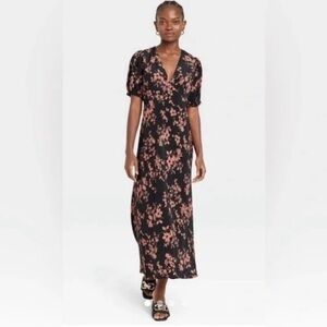 a new day Black Maxi Dress with Pink Floral Print